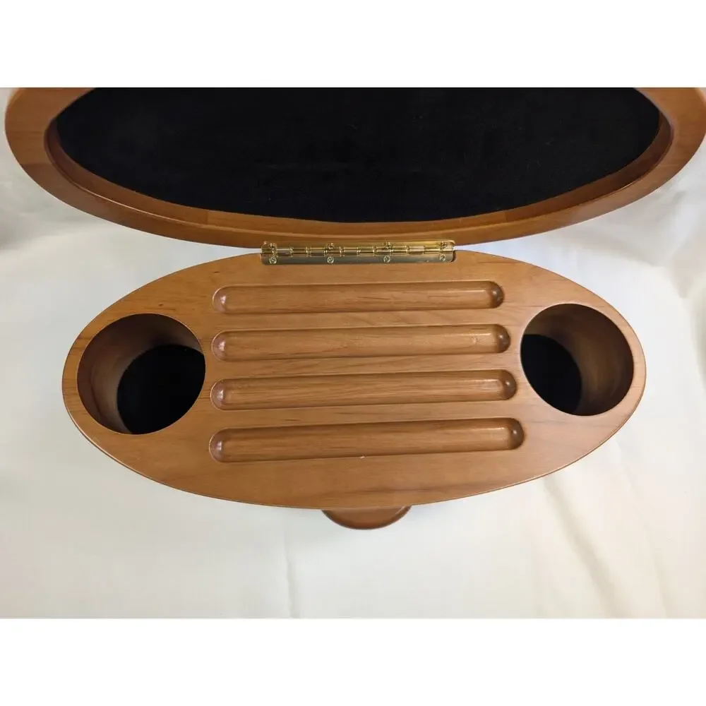 Levenger Oval Wooden 4 Pen & 2 Ink Holder Desktop Stand Box